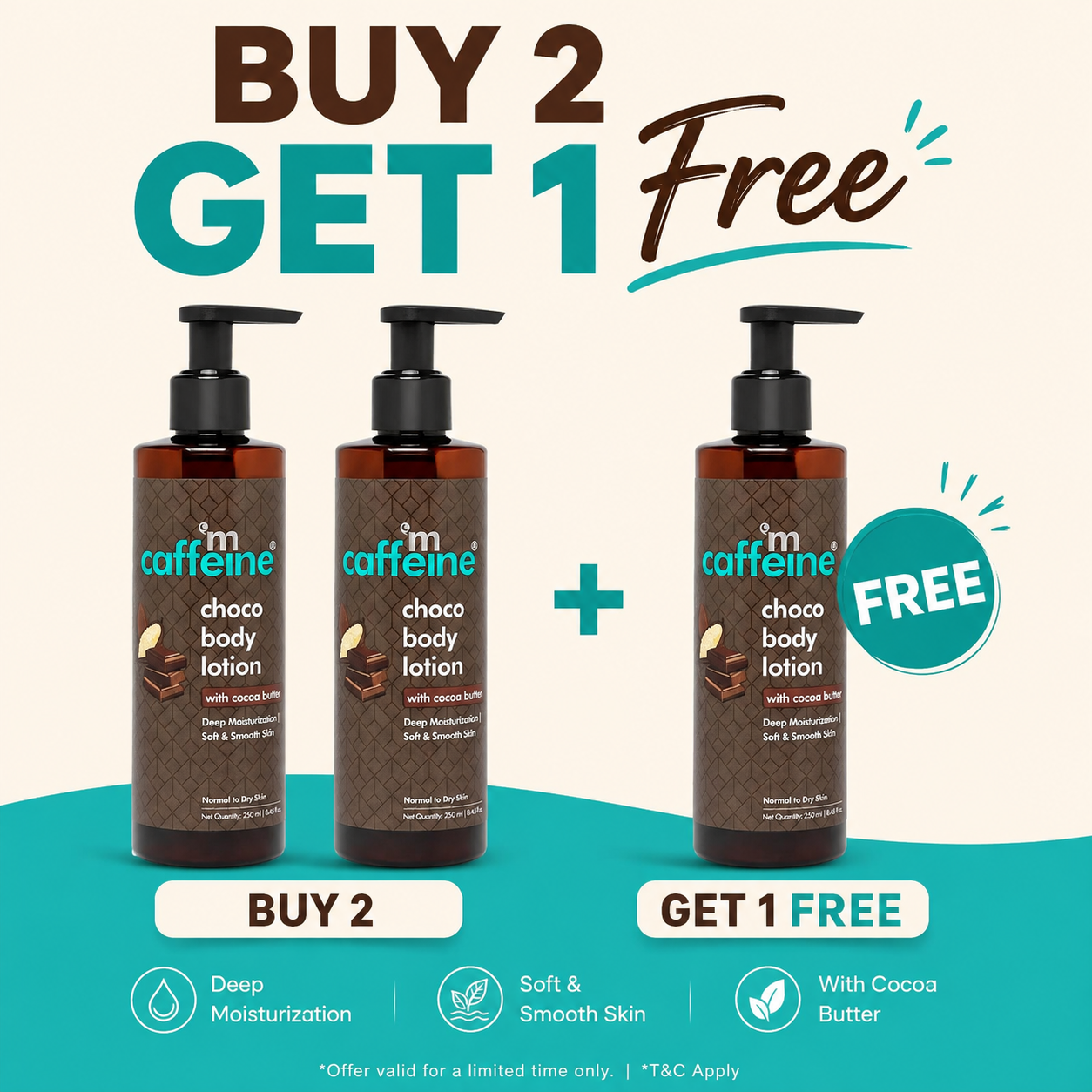 Mcaffeine Choco Body Lotion with Cocoa Butter for Deep Moisturization & Soft-Smooth Skin, 250ml
