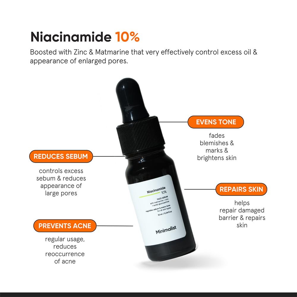 Minimalist 10% Niacinamide Serum with Zinc – Oil Control, Blemish Care & Pore Appearance | Vitamin B3 Serum for Oily & Acne-Prone Skin | 10 ml