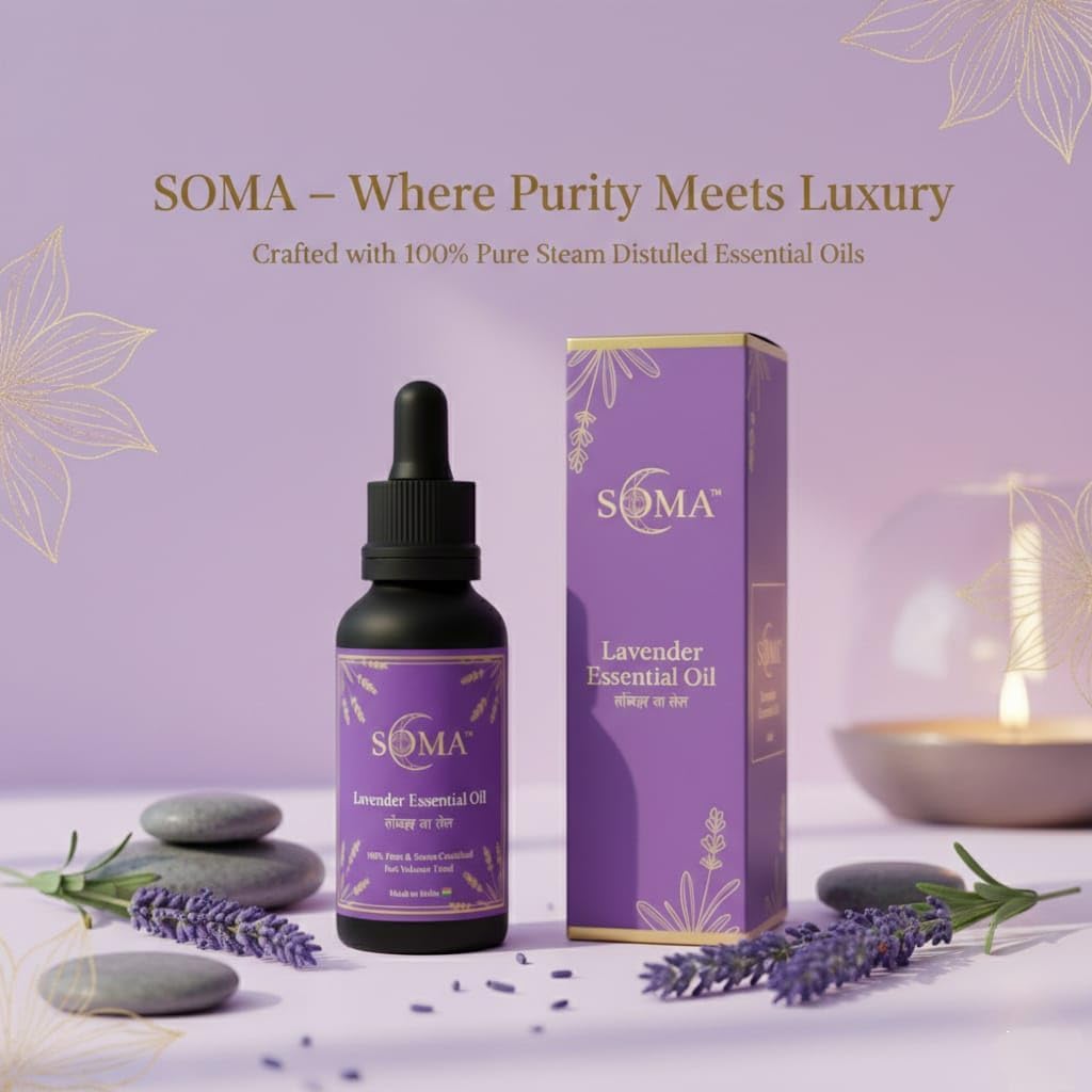 SOMA Lavender Essential Oil for Aromatherapy, Stress Relief, Hair Care, Skin Massage, 100% Pure and Steam Distilled