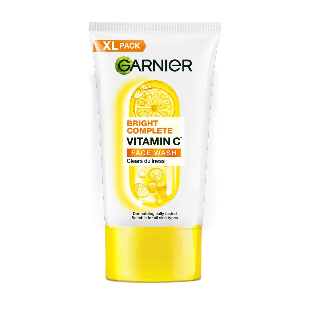 Garnier Bright Complete Vitamin C Face Wash for Brightness & Glow | Daily Cleanser for Men & Women | Suitable for All Skin Types | 160g