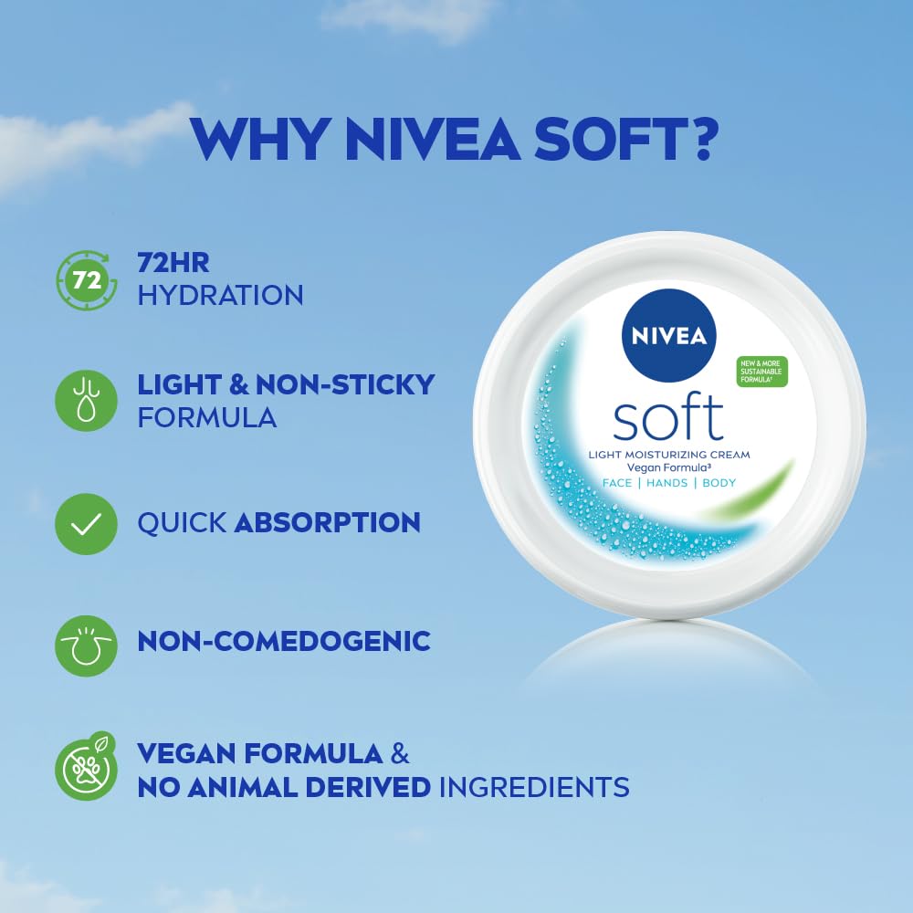 NIVEA Soft Moisturizing Cream 300ml | Vitamin E & Jojoba Oil | Lightweight Face, Body & Hand Moisturizer for Dry to Normal Skin