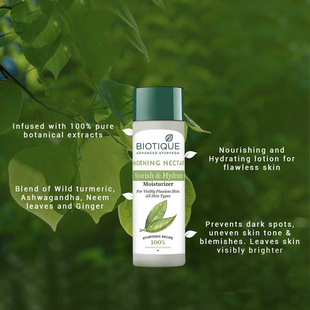 Biotique Morning Nectar Flawless Skin Moisturizer Lotion 190ml | Hydrating Face Moisturizer for All Skin Types