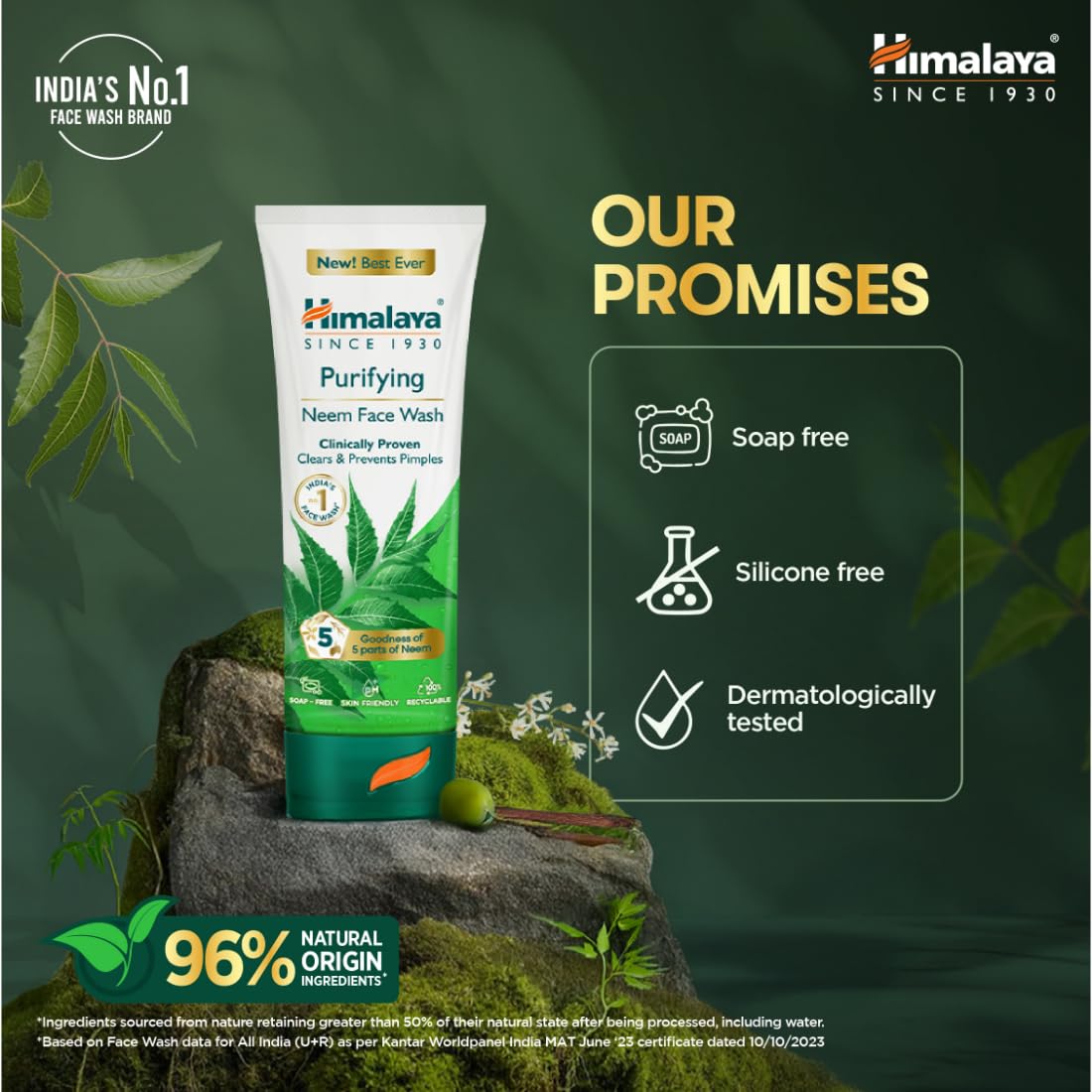 Himalaya Purifying Neem Face Wash | Soap-Free Daily Cleanser for Acne-Prone Skin | Paraben & Phthalates Free | 150ml