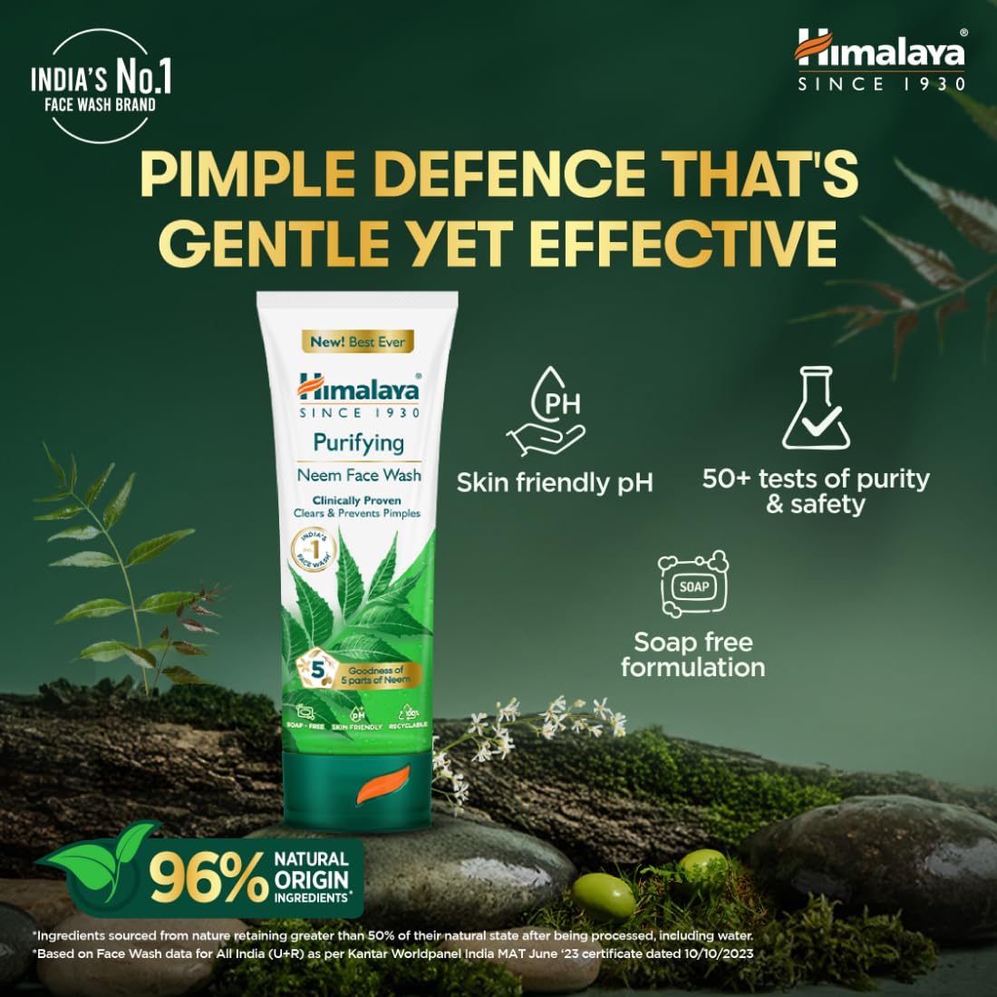 Himalaya Purifying Neem Face Wash | Soap-Free Daily Cleanser for Acne-Prone Skin | Paraben & Phthalates Free | 150ml