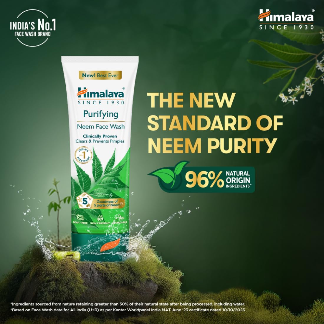 Himalaya Purifying Neem Face Wash | Soap-Free Daily Cleanser for Acne-Prone Skin | Paraben & Phthalates Free | 150ml