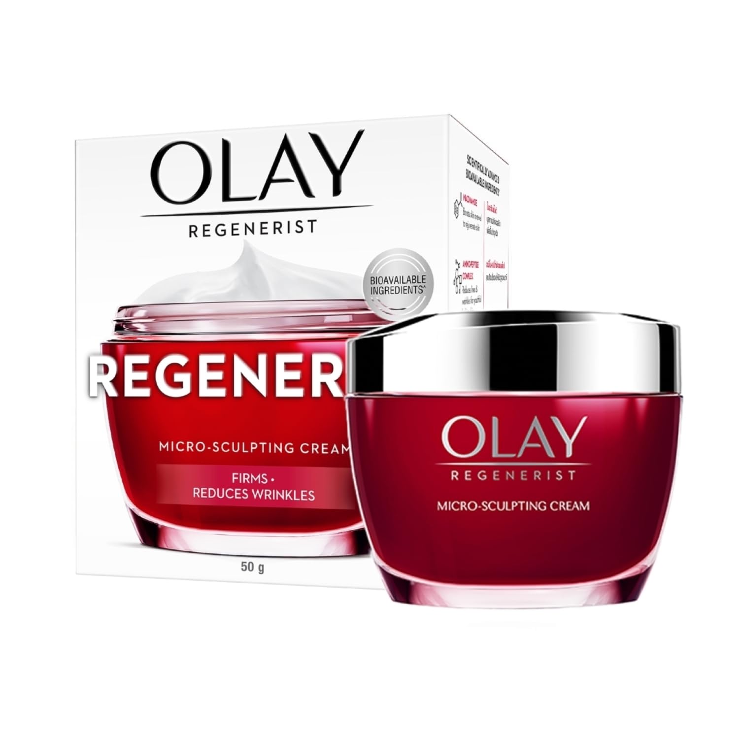Olay Regenerist Micro-Sculpting Day Cream 50g | Hyaluronic Acid, Niacinamide & Peptides | Hydrating Anti-Ageing Moisturizer