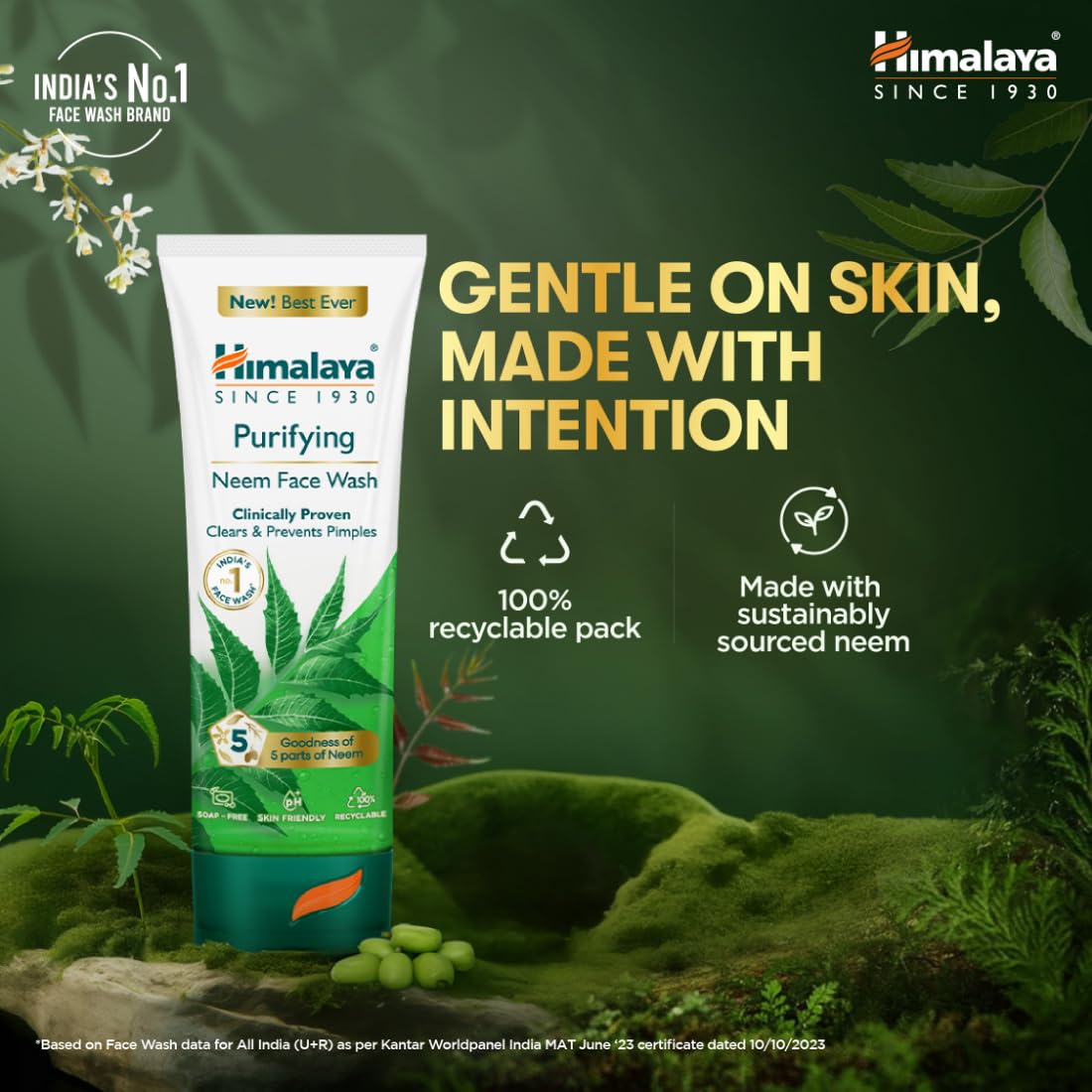 Himalaya Purifying Neem Face Wash | Soap-Free Daily Cleanser for Acne-Prone Skin | Paraben & Phthalates Free | 150ml