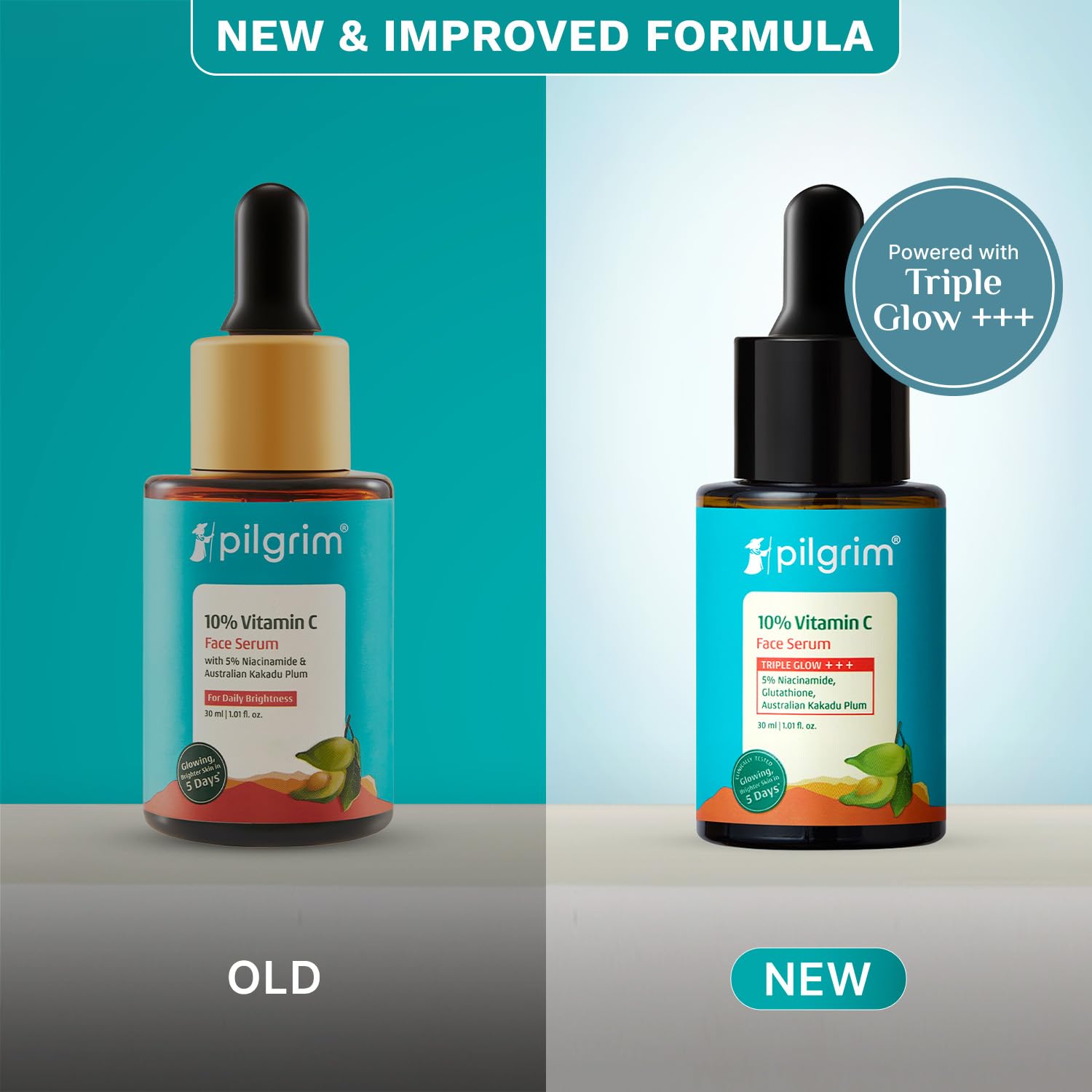 Pilgrim 10% Vitamin C Face Serum 30ml | 5% Niacinamide, Hyaluronic Acid & Glycolic Acid | Brightening Serum for All Skin Types