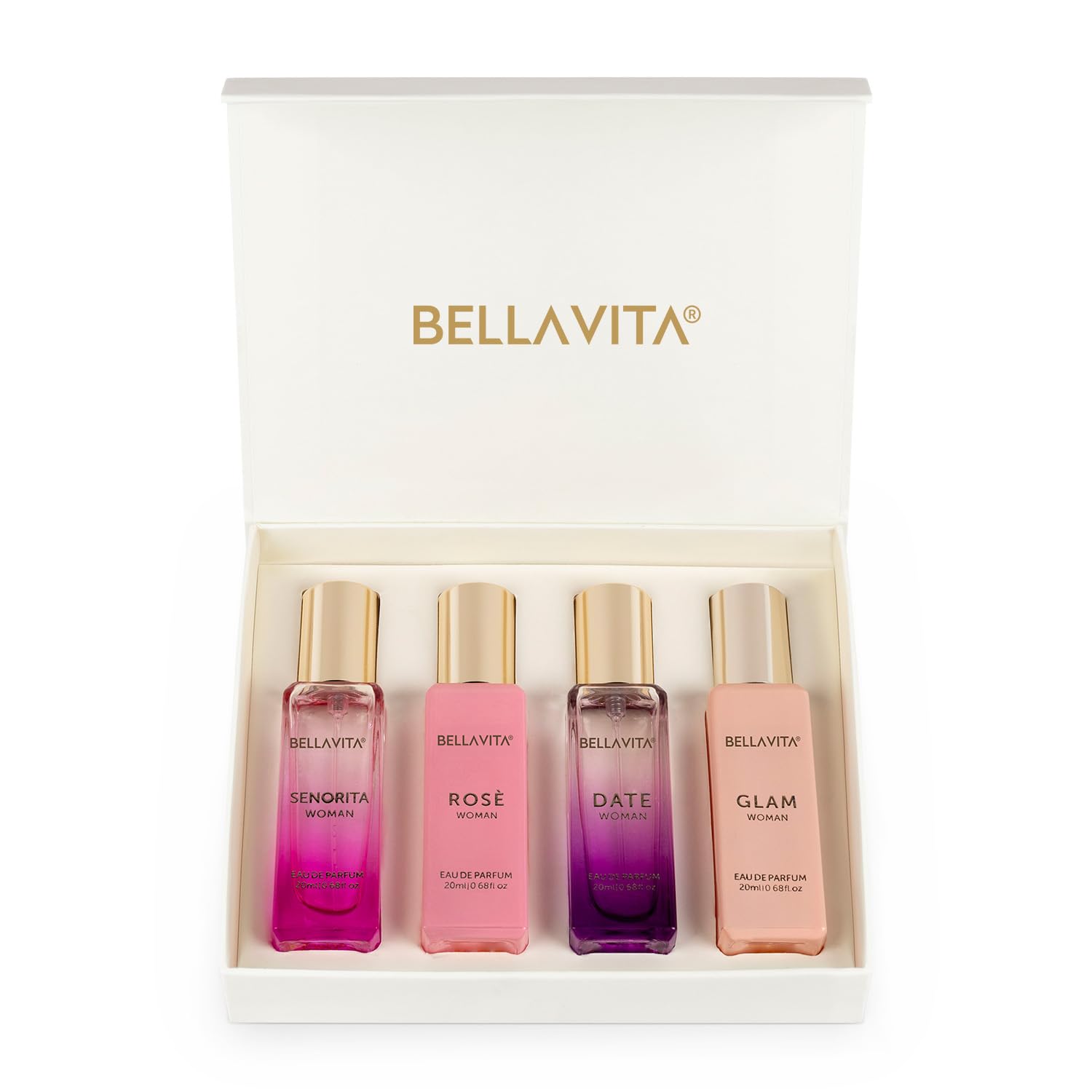 Bella Vita Luxury Perfume Gift Set for Women 4 x 20ml | Date, Senorita, Glam & Rose Eau de Parfum | Floral & Fruity Fragrance Collection