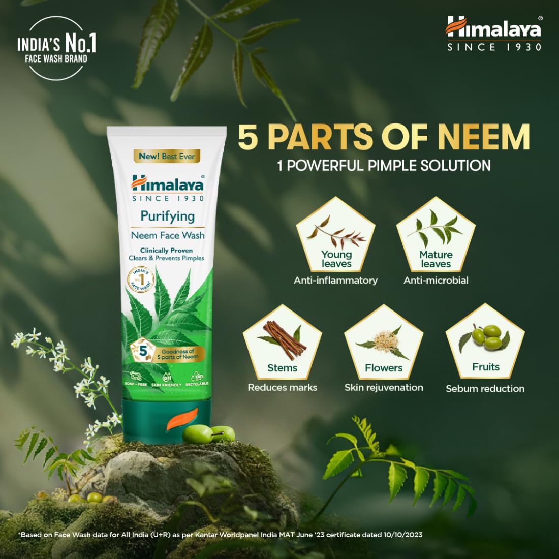 Himalaya Purifying Neem Face Wash | Soap-Free Daily Cleanser for Acne-Prone Skin | Paraben & Phthalates Free | 150ml