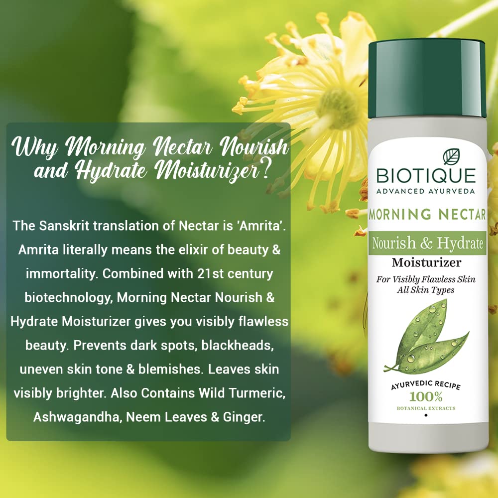 Biotique Morning Nectar Flawless Skin Moisturizer Lotion 190ml | Hydrating Face Moisturizer for All Skin Types
