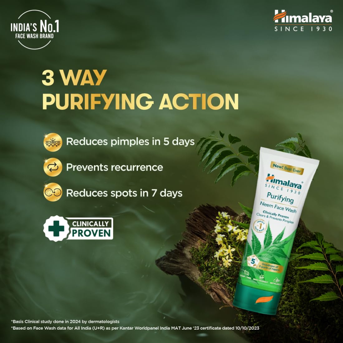 Himalaya Purifying Neem Face Wash | Soap-Free Daily Cleanser for Acne-Prone Skin | Paraben & Phthalates Free | 150ml