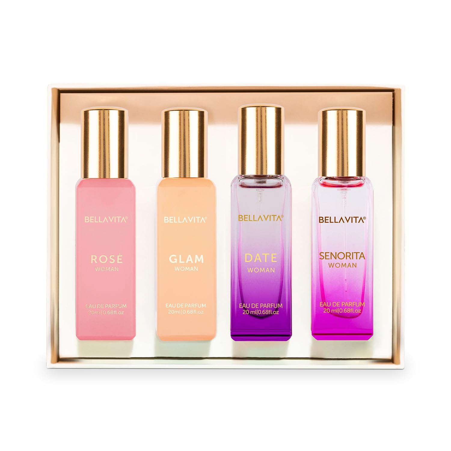 Bella Vita Luxury Perfume Gift Set for Women 4 x 20ml | Date, Senorita, Glam & Rose Eau de Parfum | Floral & Fruity Fragrance Collection