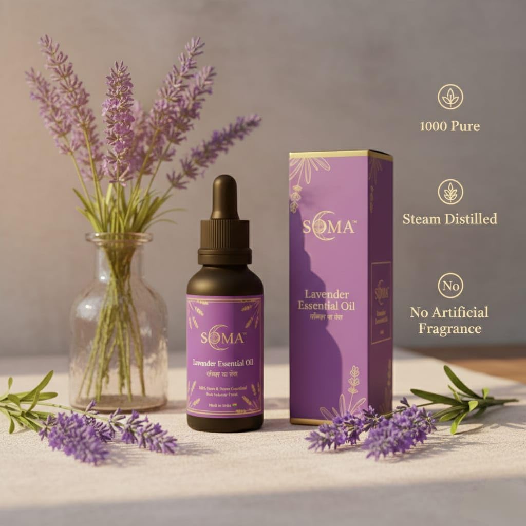 SOMA Lavender Essential Oil for Aromatherapy, Stress Relief, Hair Care, Skin Massage, 100% Pure and Steam Distilled