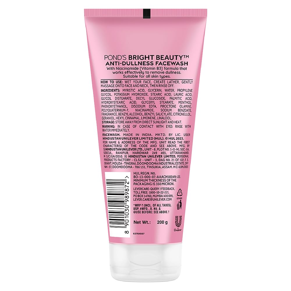 POND'S Bright Beauty Spot-less Fairness Face Wash 200 g – Vitamin B3 & Brightening Face Wash for Dark Spots, Dull Skin & Daily Cleansing