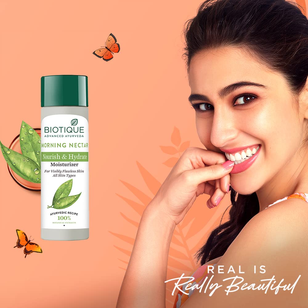 Biotique Morning Nectar Flawless Skin Moisturizer Lotion 190ml | Hydrating Face Moisturizer for All Skin Types