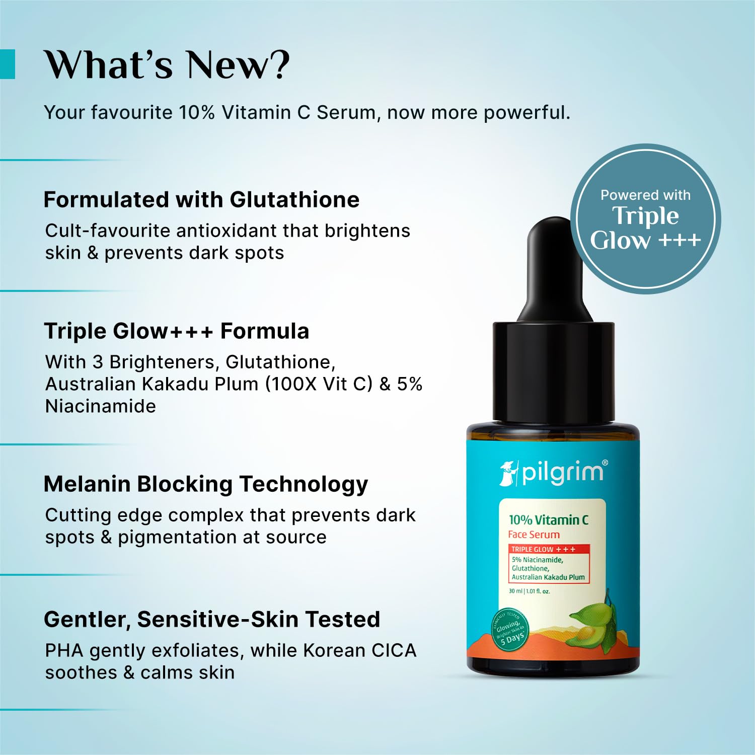 Pilgrim 10% Vitamin C Face Serum 30ml | 5% Niacinamide, Hyaluronic Acid & Glycolic Acid | Brightening Serum for All Skin Types
