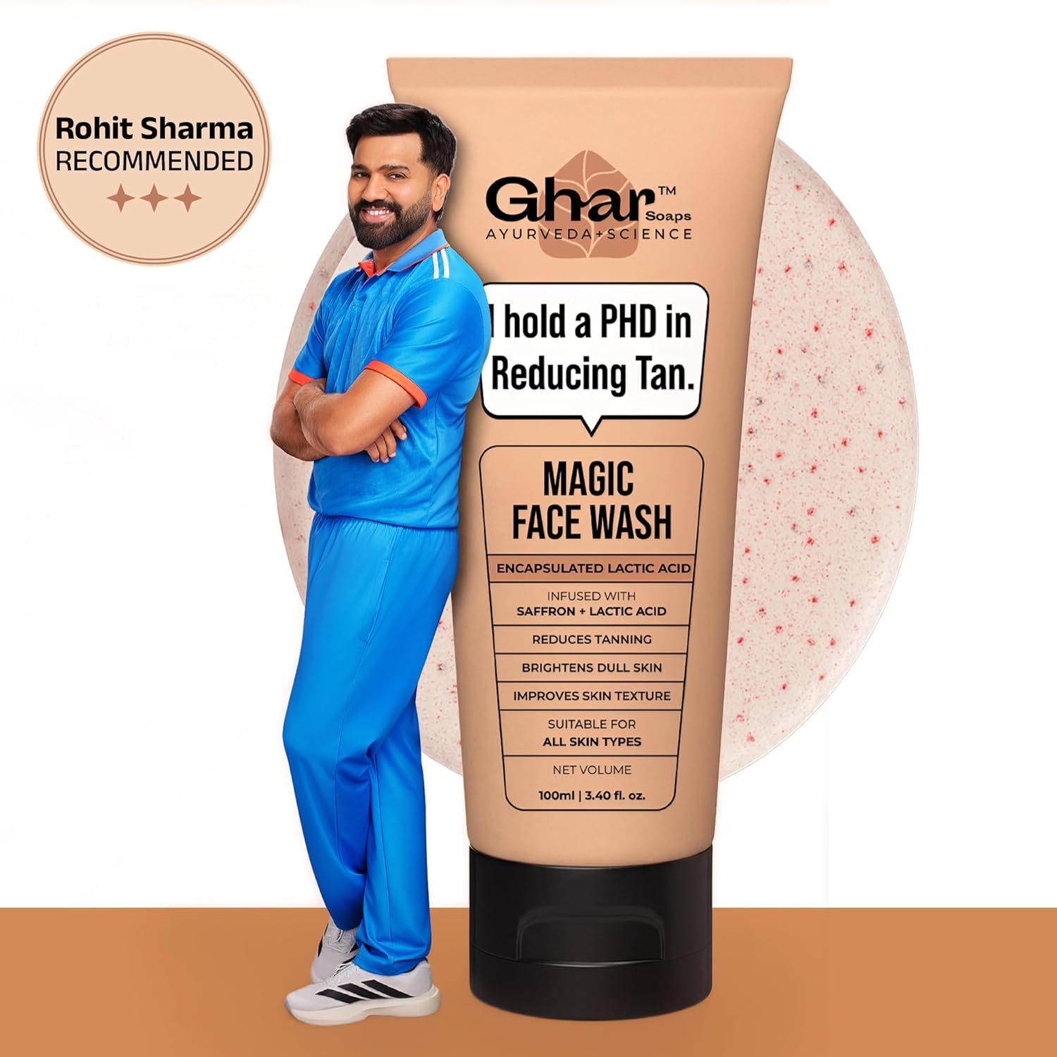 Ghar Soaps De-Tan Face Wash 100ml | Sandalwood, Saffron, Coconut Oil & Goat Milk | Tan Removal & Skin Brightening Face Cleanser
