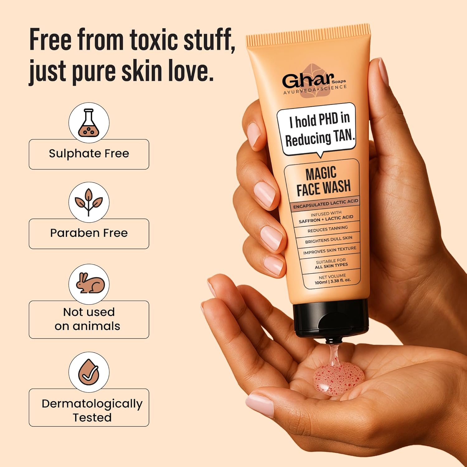 Ghar Soaps De-Tan Face Wash 100ml | Sandalwood, Saffron, Coconut Oil & Goat Milk | Tan Removal & Skin Brightening Face Cleanser
