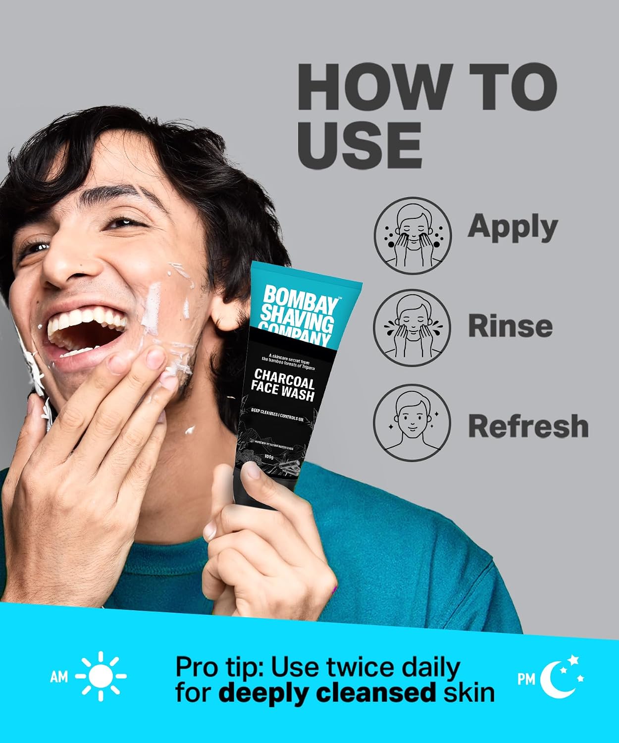 Bombay Shaving Company Cool Detox Face Wash for Men 100g | Activated Charcoal & Menthol Beads | Deep Cleansing Face Wash