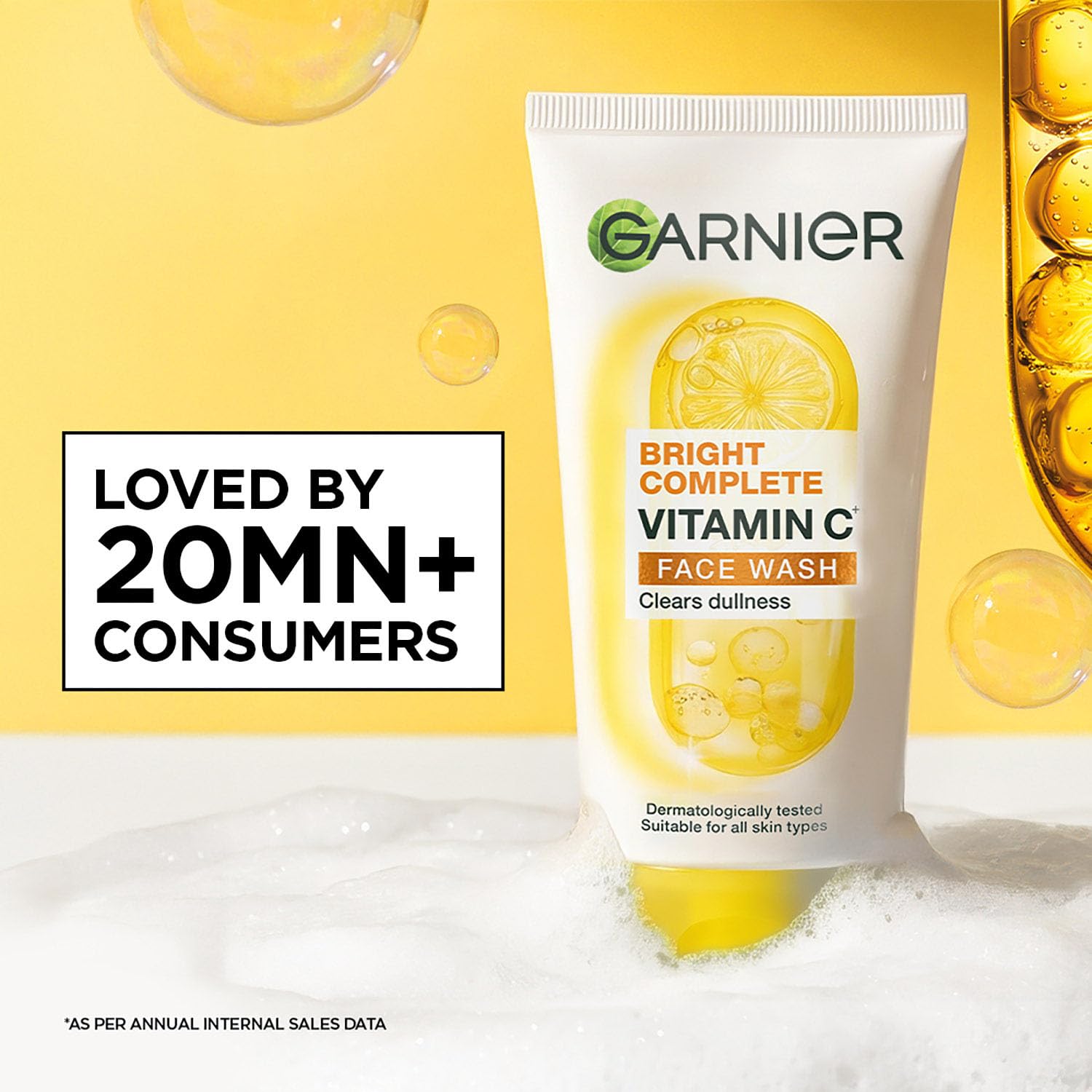Garnier Bright Complete Vitamin C Face Wash for Brightness & Glow | Daily Cleanser for Men & Women | Suitable for All Skin Types | 160g