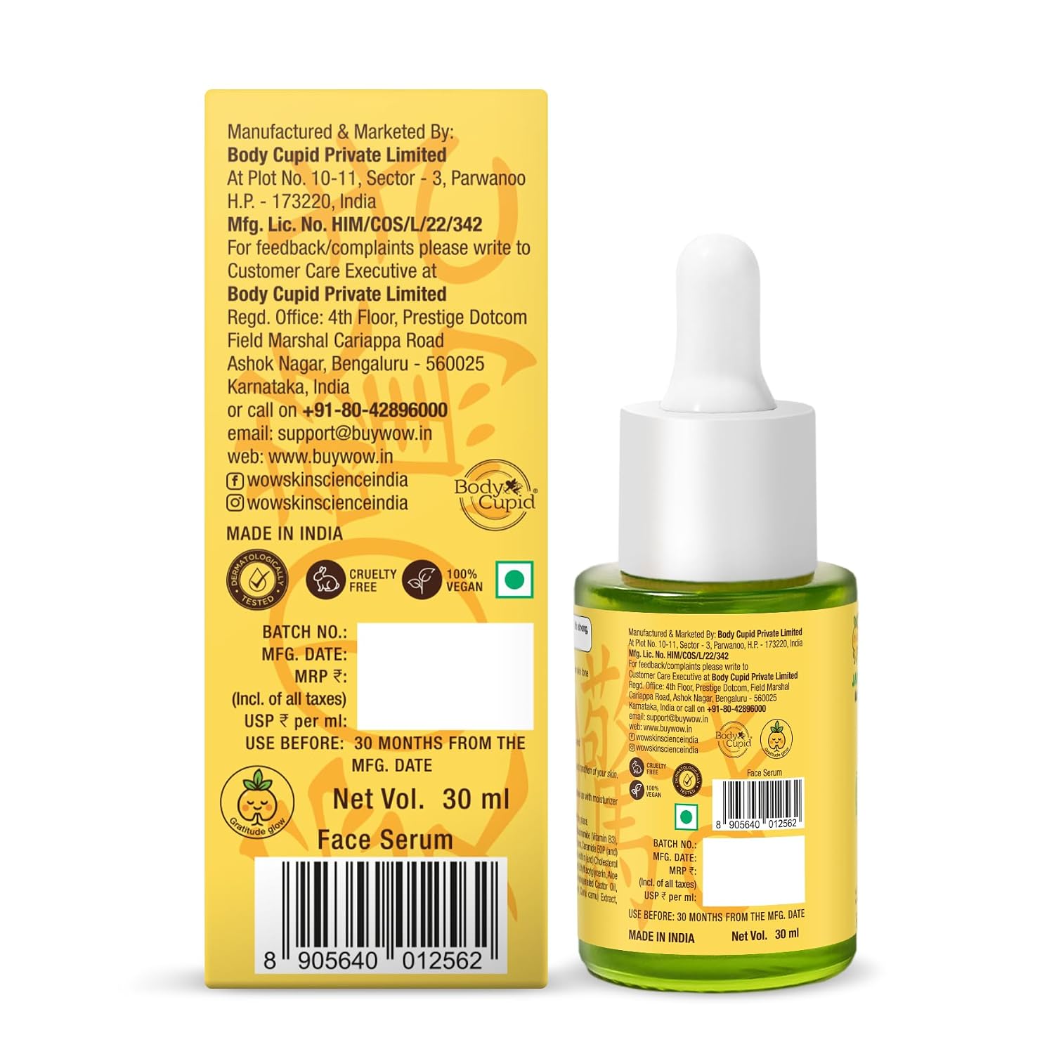 WOW Skin Science Vitamin C Face Serum 30ml | 10% Sodium Ascorbyl Phosphate, Niacinamide, Ceramides & Hyaluronic Acid