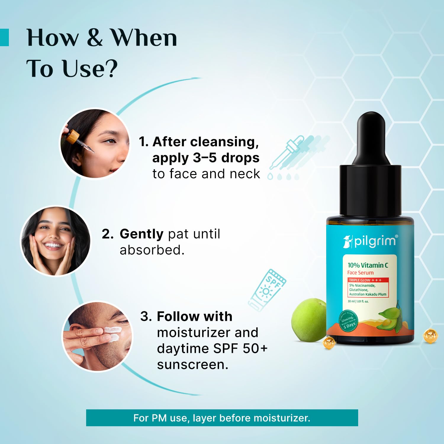 Pilgrim 10% Vitamin C Face Serum 30ml | 5% Niacinamide, Hyaluronic Acid & Glycolic Acid | Brightening Serum for All Skin Types