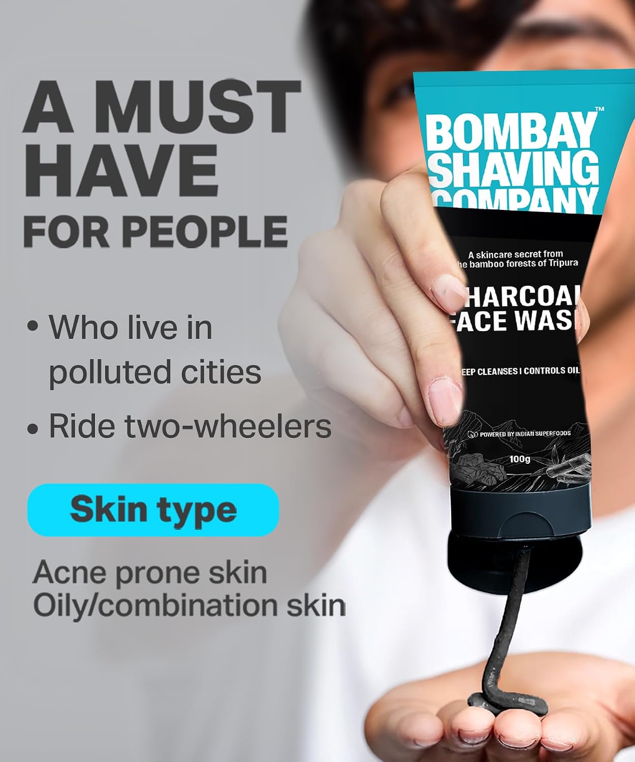 Bombay Shaving Company Cool Detox Face Wash for Men 100g | Activated Charcoal & Menthol Beads | Deep Cleansing Face Wash