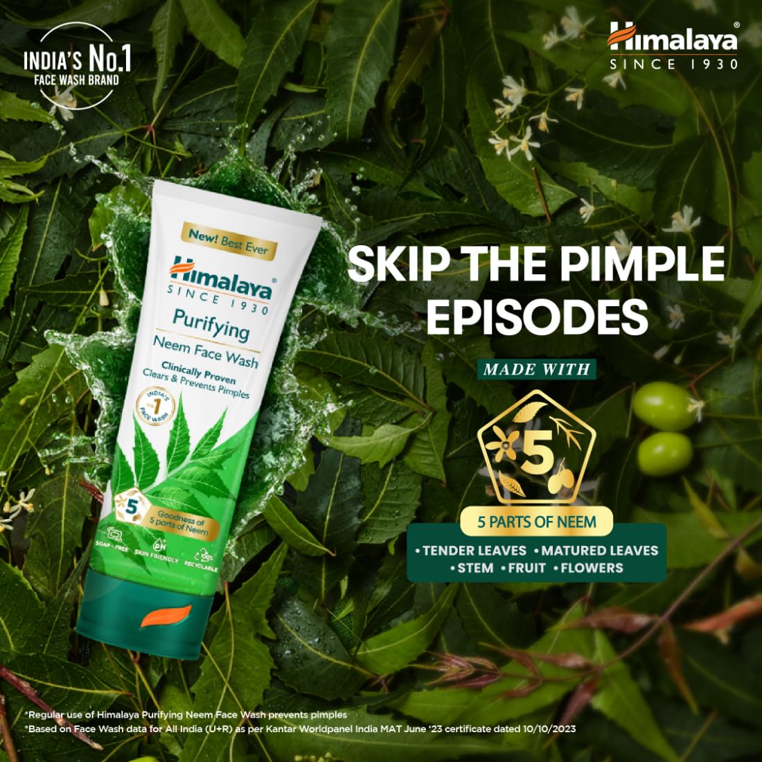 Himalaya Purifying Neem Face Wash | Soap-Free Daily Cleanser for Acne-Prone Skin | Paraben & Phthalates Free | 150ml